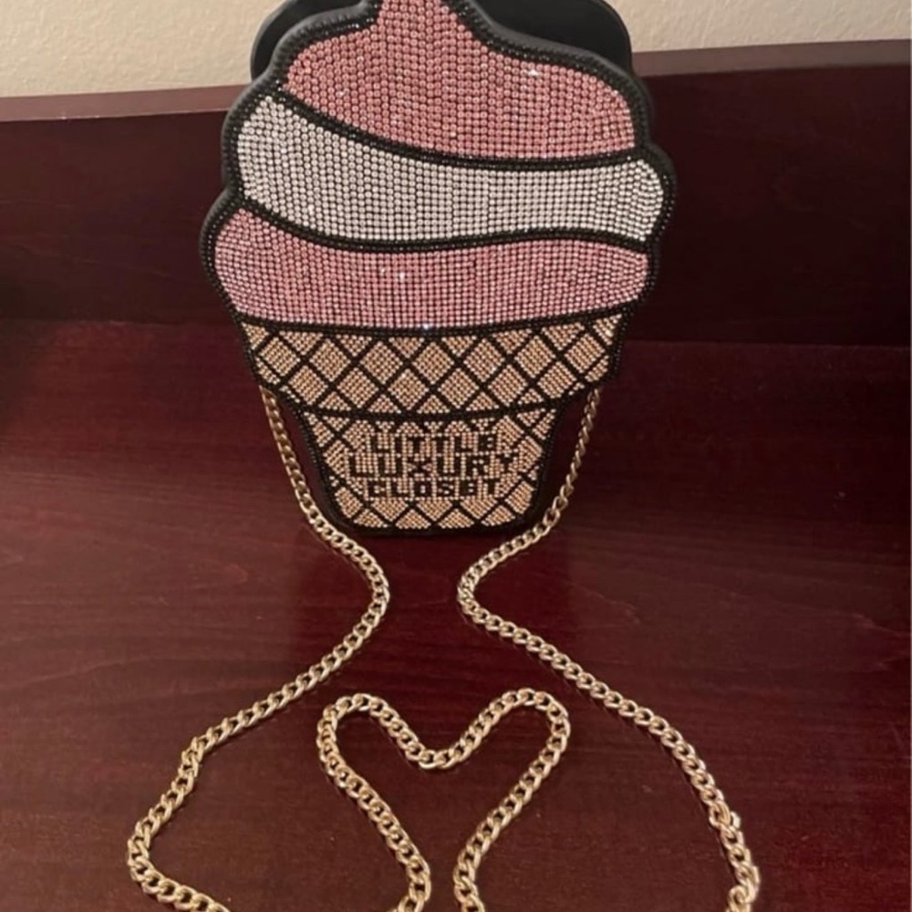 Ice Cream Cone Shaped Pink and Black Crossbody Bag